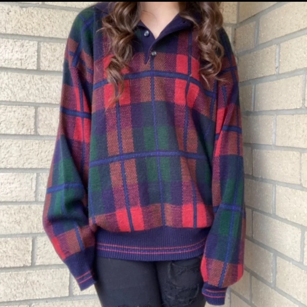 Vintage Plaid Wool Blend Grandpa Sweater - Picture 3 of 10